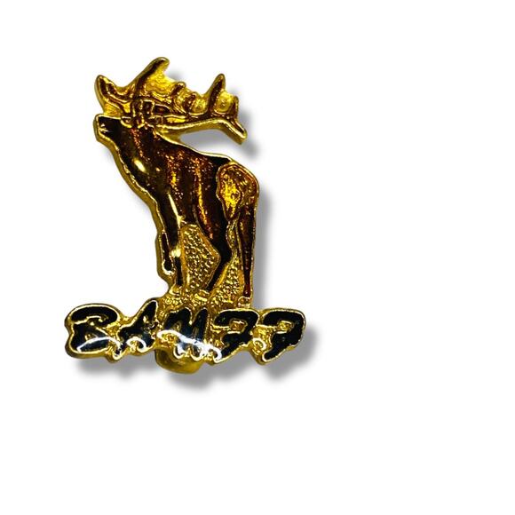 Vintage Banff Canada Resin Moose Elk Lapel Pin 1" Goldtone - Picture 5 of 6
